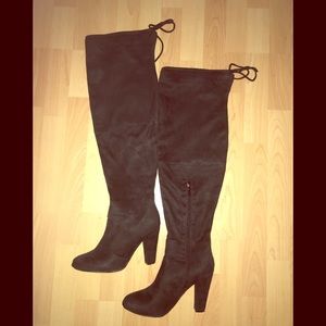 Black velvet High thigh knee boots size 7.5